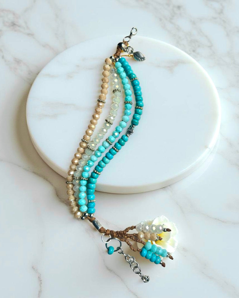 Pulseira Oceano em Cristal de Vidro e Howlita Turquesa