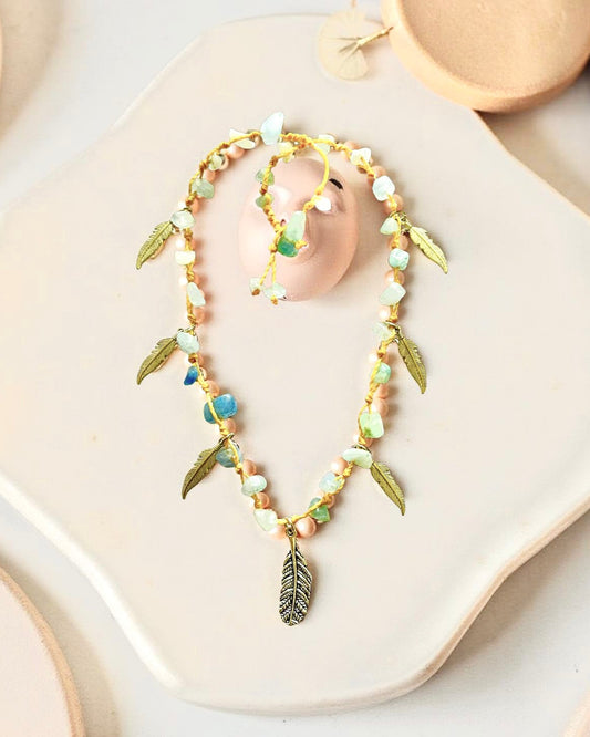 Colar Calma do Mar em Pedra Natural Amazonita e pingentes Silver