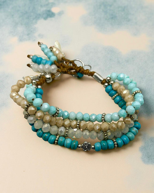 Pulseira Oceano em Cristal de Vidro e Howlita Turquesa