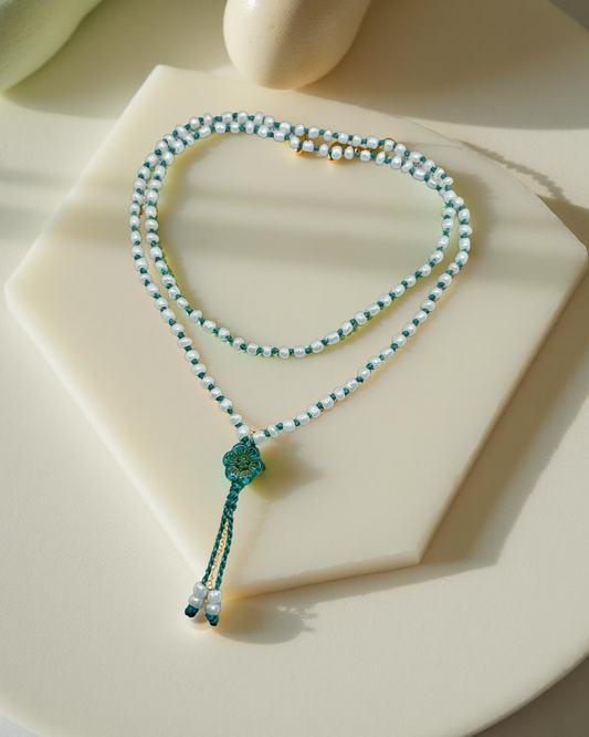 Colar Boho Flor Azul em Cristal