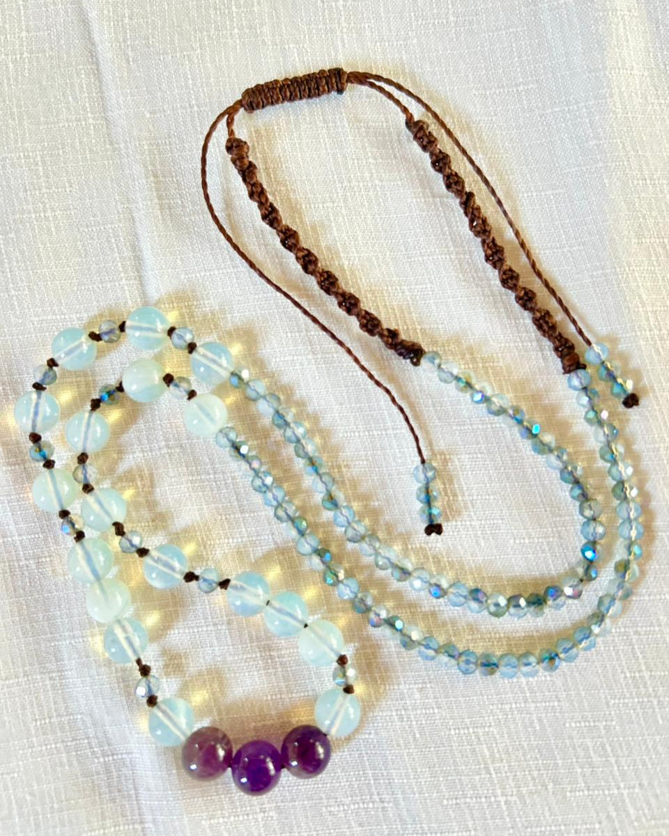 Colar Boho Pedra da Lua e Ametista