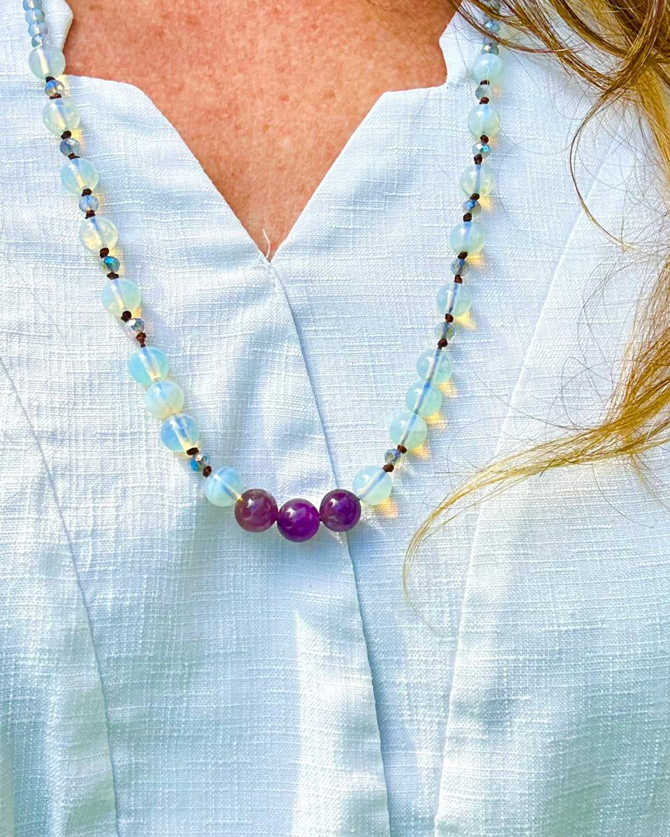 Colar Boho Pedra da Lua e Ametista