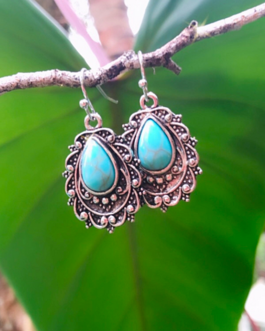 Brincos Gota Turquesa em Prata