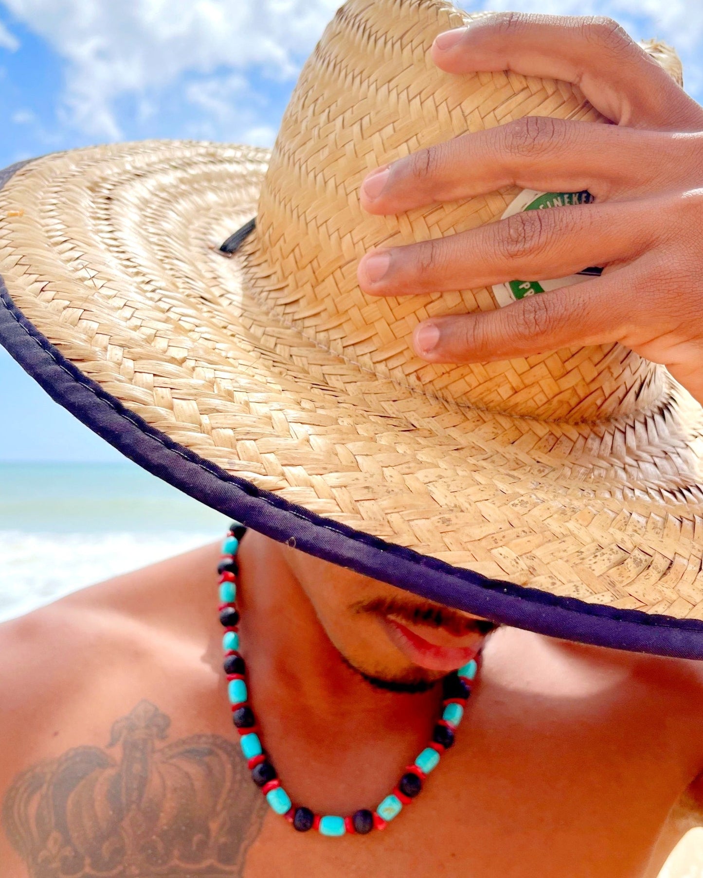 Colar Força Elemental em Pedra Vulcânica, Howlita Turquesa e Coral