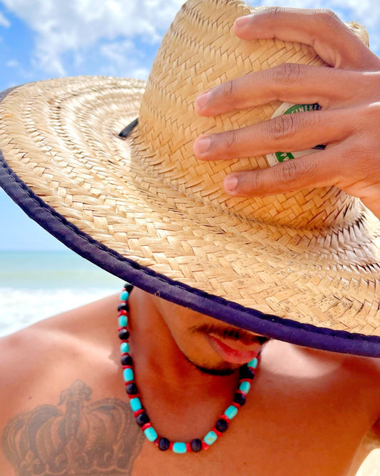 Colar Força Elemental em Pedra Vulcânica, Howlita Turquesa e Coral