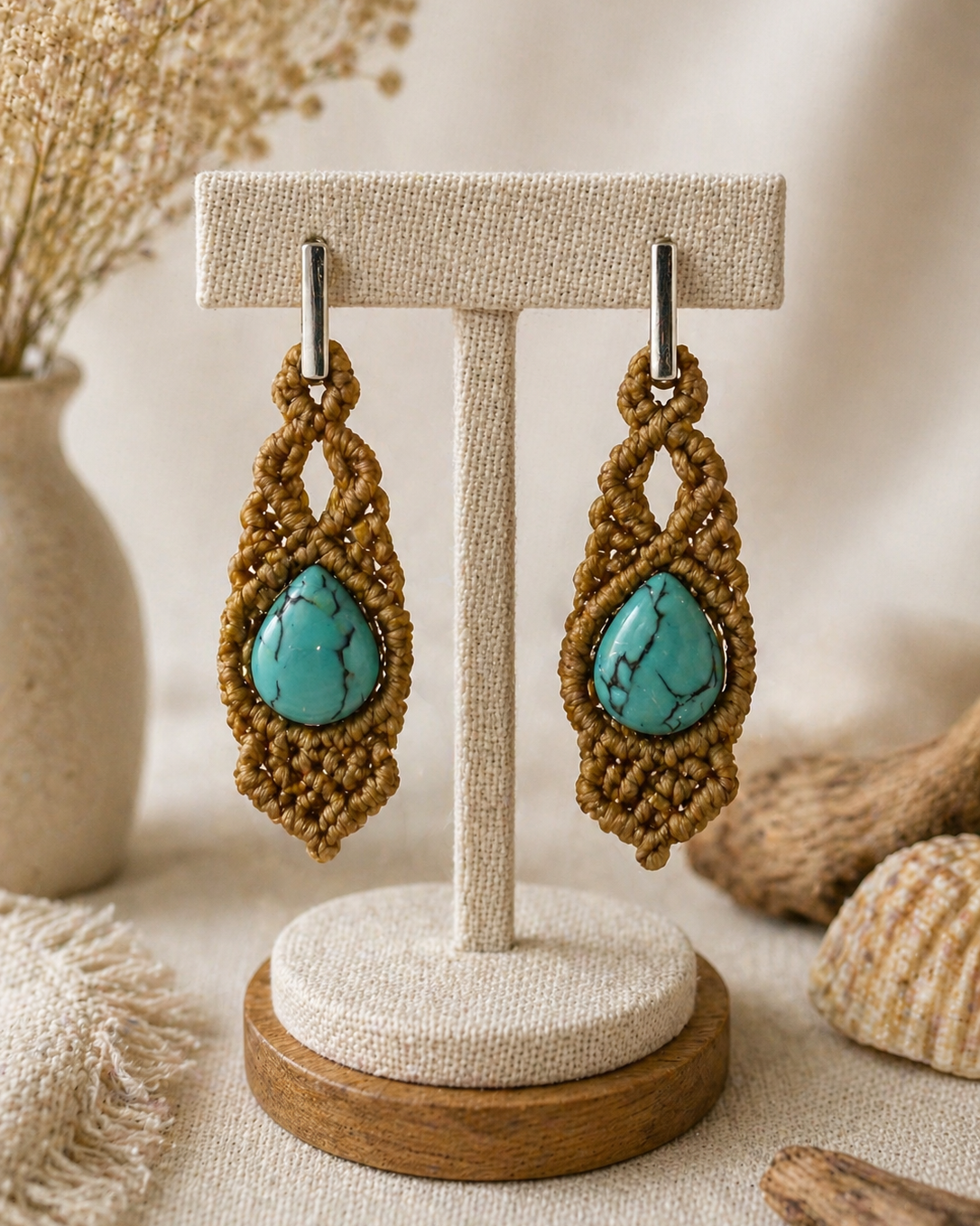 Brincos Aura da Terra | Macramé em Howlita e Prata