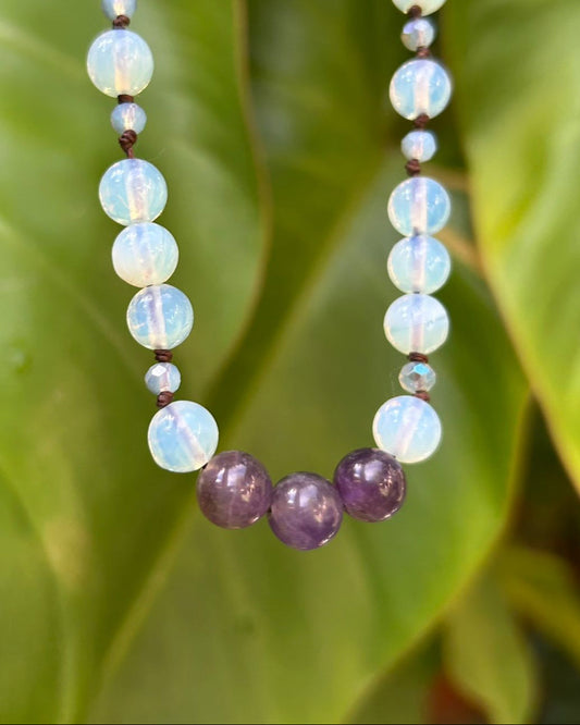 Colar Boho Pedra da Lua e Ametista